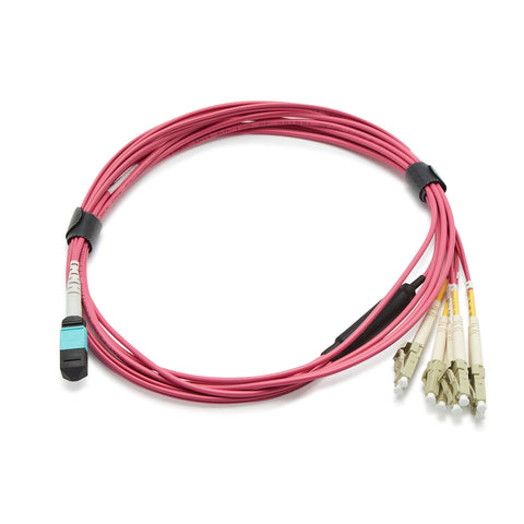 Fibre Optic MTP Female to 4 LC UPC Duplex OM4 50/125 Multimode Breakout Cable - 3m
